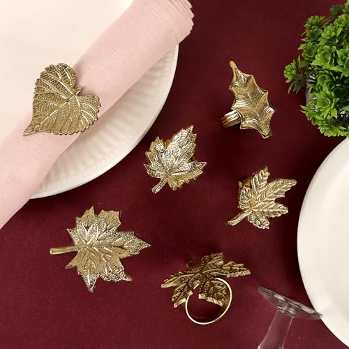 Metal Leaf Napkin Rings, 12-Pack, Antique Gold | Durable metal, 2.75x2.25x1.75 in each, polished finish, Thanksgiving, weddings, fall & holiday table décor