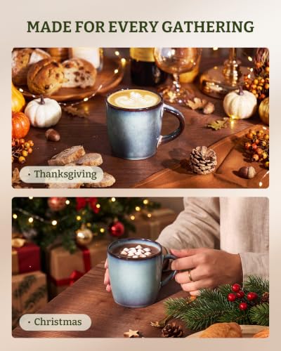 famiware Coffee Mugs Set of 4, Milkyway 13 oz Ceramic Cup Set with Handle | Stoneware Mug Set for Tea, Coffee, Latte, Cappuccino, Cocoa, Microwave and Dishwasher Safe, Dusty Blue - color: Milkyway-Dusty Blue, size: 4 Count (Pack of 1)