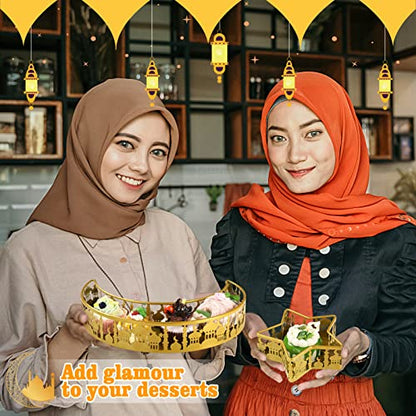 2PCS Ramadan Serving Trays Decorations for Home - Moon Star Shaped Eid Mubarak Table Decor Gifts, Islam Muslim Al-Fitr Iftar Party Crescent Iron Platters Dishes(Palace Pattern) - style: Palace