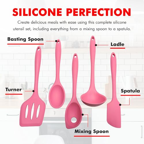 Chef Craft - Premium Silicone Kitchen Tools and Utensils Set, Non-Scratch, Withstands Temperatures up to 450°F, BPA-Free, 5 Piece Cooking Utensils Set, Pink - color: Pink, size: 5 Piece Set