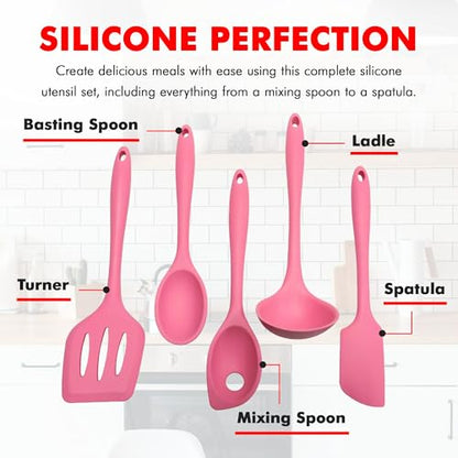 Chef Craft - Premium Silicone Kitchen Tools and Utensils Set, Non-Scratch, Withstands Temperatures up to 450°F, BPA-Free, 5 Piece Cooking Utensils Set, Pink - color: Pink, size: 5 Piece Set