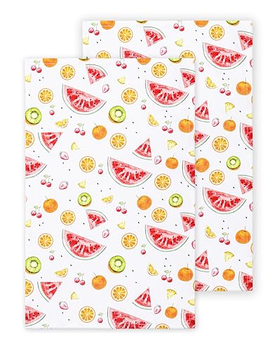 Flour Sack Kitchen Towels - Set of 2 Summer Dish Towels with Hanging Loop 16x26 Inch Absorbent Reusable Cotton Cloths for Cleaning, Cute Design Housewarming Gift - Melon Hue