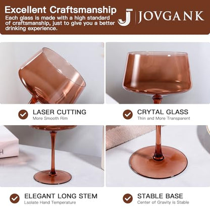 JOVGANK Amber Coupe Glasses Set of 6, Hand Blown Brown Martini Glasses 13Oz, Champagne & Cocktail Luxury Coupe Glasses, Bar Manhattan Glass, Mother's Day Gift for Espresso Martini Glass - color: Classic-Venus
