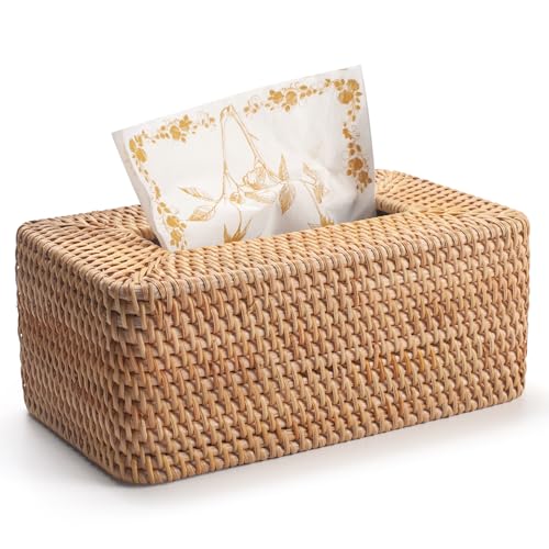 Rattan Tissue Box Cover, Rectangular Wicker Tissue Box Holder, Decorative Woven Facial Tissue Holder for Bathroom, Kitchen, Living Room, Bedroom (Natural) - color: Natural