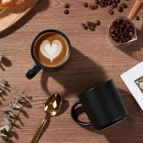 E-far Coffee Mugs Set of 4, 12 oz Stoneware Coffee Cups with Handle for Latte, Tea, Cocoa, Milk, Modern Ribbed Ceramic Mugs for Man Woman, Microwave & Dishwasher Safe, Matte Black - color: Matte Black
