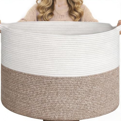 Goodpick 65L Large Woven Rope Basket for Blankets Living Room, 65L | 19.7 x 19.7 x 12.6 In Woven Basket for Storage, Kids Toy Storage for Playroom, Laundry Basket for Towels,Mele - color: Mele, size: 19.7x19.7x12.6 Inch (Pack of 1)