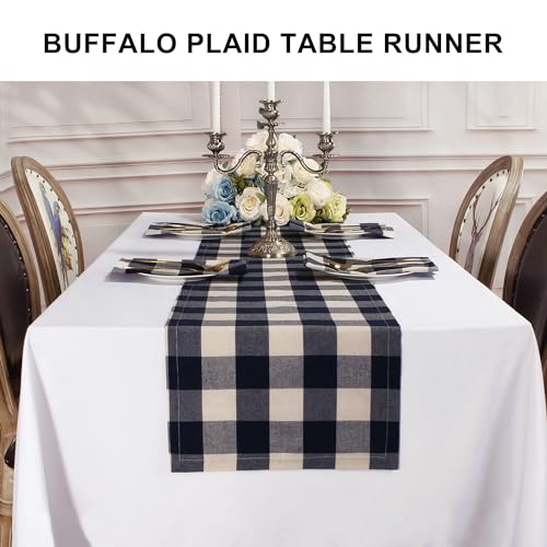 Buffalo Plaid Cotton Blend Table Runner,Buffalo Check Collection,Checkered Table Runner,Classic Farmhouse Table Runner,14x72- Dark Navy and Cream - color: Dark Navy and Cream, size: 14*72inch