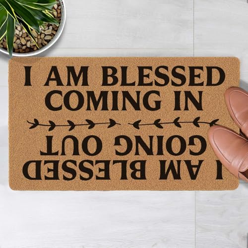 Welcome Door Mat I Am Blessed Coming In And Going Out Outdoor Indoor Entrance, Low-Profile Floor Mats Non Slip Durable Entrance Rugs for Entry, Patio, High Traffic Areas Front Door, 17" x 29.5" - color: I Am Blessed Coming in and Going Out