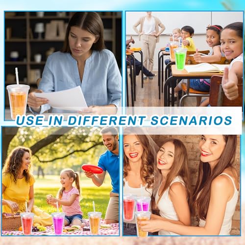 9 Set 16 oz Insulated Plastic Tumbler Double Wall Plastic Cup with Lids and Straw for Home Iced Coffee Water Juice Birthday Wedding Party Supplies (Color Set 2) - color: Color Set 2