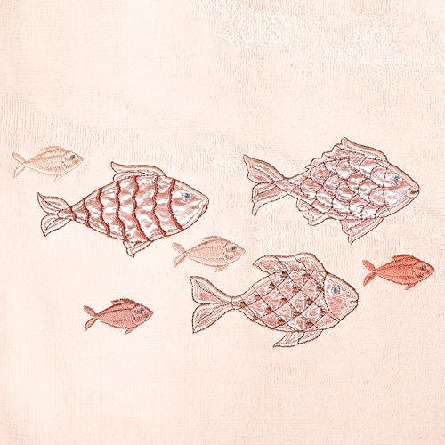 Treasure 4-Piece Premium Towel Set, Sparkling Applique Fish, Ultra Plush Turkish Cotton, Durable, Perfect for Bathroom, 2 Bath 2 Hand Towels, Blush - color: Blush, size: 2 Pcs Bath 2 Pcs Hand Towel