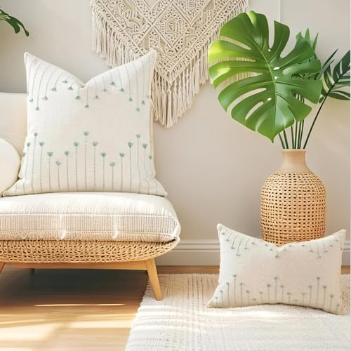 ZONYO Lumbar Throw Pillow Covers 12x20 Set of 2, Boho OutdoorTextured Woven Cotton Decorative Cushion Covers with Fringe Tassel, Fade Resistant Washable for Couch Sofa Bed Patio,Rectangle Sage Green - color: Green, size: 20" x 12" (Pack of 2)