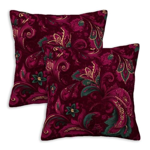 Paisley Throw Pillow Covers 18x18 Set of 2 | Baroque Floral Cushion Cases | Vintage Luxury Decorative Pillow Covers for Couch Sofa Bedroom Living Room | Hidden Zipper - color: Boho Paisley
