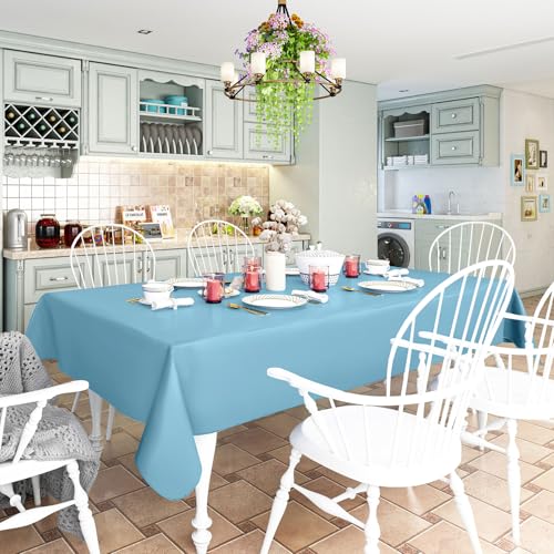 Rectangle Vinyl Waterproof Tablecloth with Flannel Backed | Spillproof Wipe Clean Table Cloth, Plastic Flannel Backing for Dining, Buffet Parties Picnic Camping, Aquamarine, 60" x 102" - color: Aquamarine, size: 102" x 60" (Rectangular)