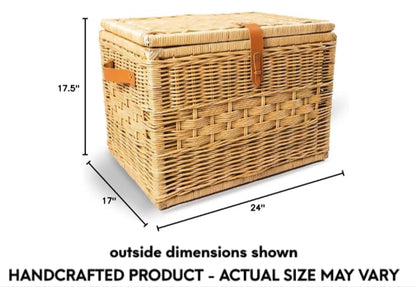 The Basket Lady Deep Wicker Storage Trunk, L, Sandstone | Outside: 24" L x 17" W x 17.5" H | Inside: 22”L x 15”W x 15”H - Handcrafted by artisans from natural rattan - color: Sandstone, size: L