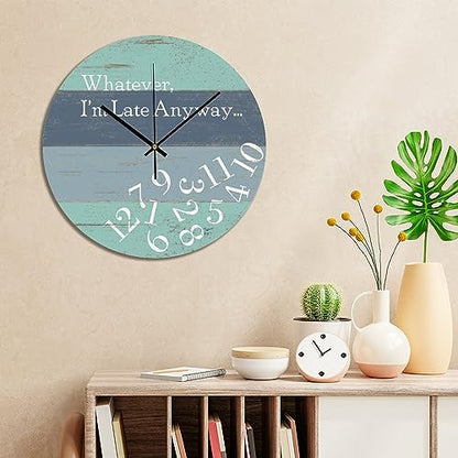I'm Late Anyway Wall Clock 10x10 Inch Bedroom PVC Clock Battery Operated Silent Noiseless Modern Wall Hanging PVC Wall Clocks for Living Room School Housewarming Gift - color: Style-5, size: 10x10in（black）