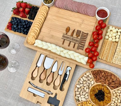 Custom Charcuterie Boards Gift Set – Large Bamboo Cheese Tray with Drawers & Utensils – Personalized Wedding, Christmas & Thanksgiving Gift - color: Design #48