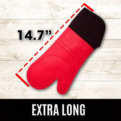 Homwe Silicone Oven Mitts and Potholders (4-Piece Sets) Heavy Duty Cooking Gloves, Kitchen Counter Safe Trivet Mats | Advanced Heat Resistant, Non-Slip Textured Grip Pot Holders(Red) - color: Canyon Red, size: 4-Piece Oven Mitts & Trivets Set