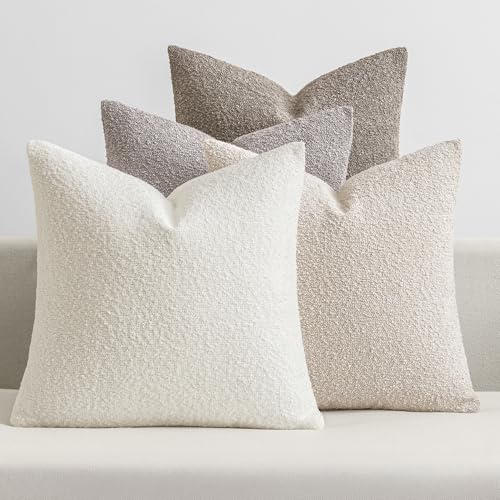 MIULEE Decorative Boucle Throw Pillow Covers 20x20 Inch Neutral Set of 4 | Textured Accent Pillow Cases Soft Couch Cushion Covers for Modern Farmhouse Boho Sofa Bed Livingroom Home Decor - color: Neutral, size: 20" x 20" (Pack of 4)