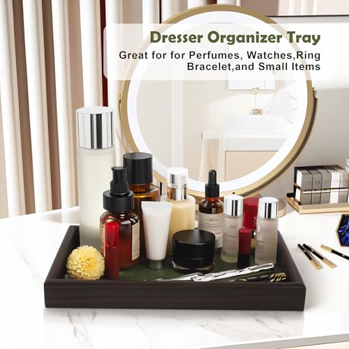 Wooden Valet Tray with Leather Base - Nightstand Catchall Organizer for Cologne, Perfume, Keys, Wallet, Phone, Watch, Jewelry & Sunglasses (Green) - color: Green