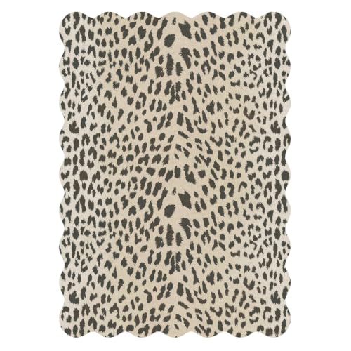 Leopard Print Rugs 5x7 Washable Area Carpet for Bedroom Living Room | Cheetah Animal, Beige Brown, Dining Room Dorm Playroom, Soft Morden Cool Carpet Throw Thin Low Pile Foldable, Water Repellent - color: Leopard / Beige and Brown / Scalloped, size: 5' x