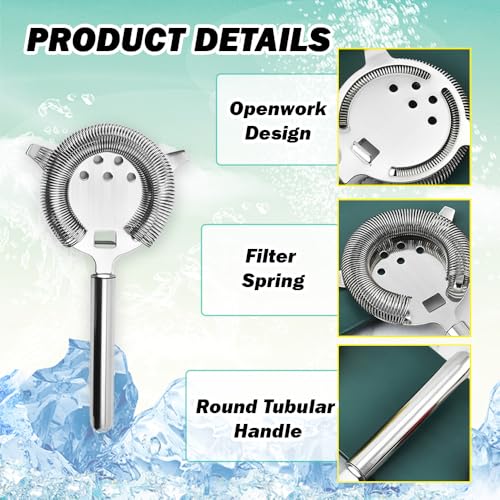 Cocktail Strainer, Bar Strainers, Stainless Steel, Silvery | Martini Strainer, for Drinks Boston Shaker Mixing Glass Bartender Hawthorne Tools
