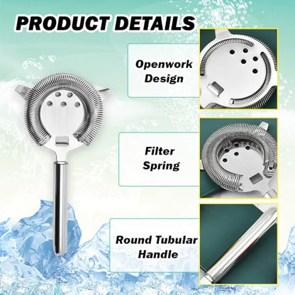 Cocktail Strainer, Bar Strainers, Stainless Steel, Silvery | Martini Strainer, for Drinks Boston Shaker Mixing Glass Bartender Hawthorne Tools