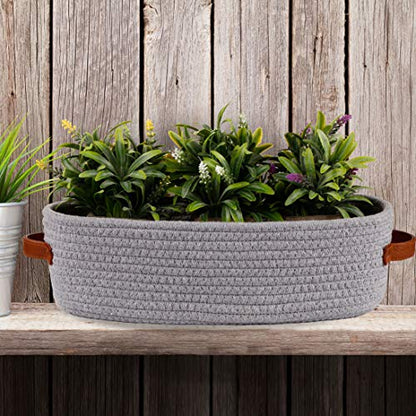 Cotton Rope Small Woven Toilet Paper Room Storage Basket with Handles for Bathroom, 13"x5.9"x4" Gary - color: Gray