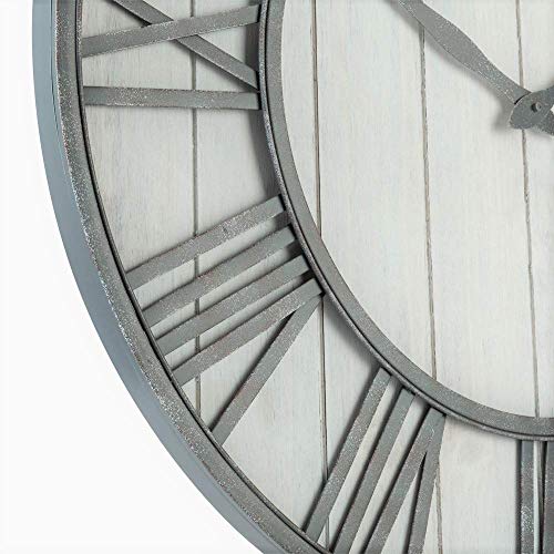 Oldtown Farmhouse Metal & Solid Wood Noiseless Wall Clock (Whitewash, 36-inch) - color: Whitewash, size: 36-inch