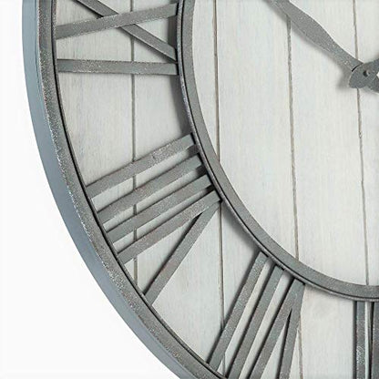 Oldtown Farmhouse Metal & Solid Wood Noiseless Wall Clock (Whitewash, 36-inch) - color: Whitewash, size: 36-inch