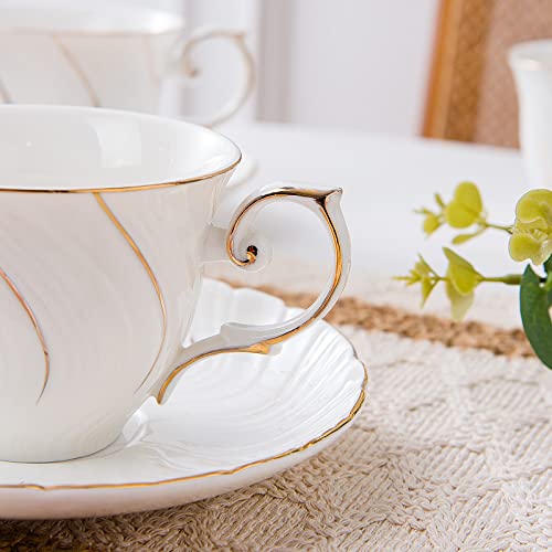 Agyiuns tea cups and saucers ceramic coffee mug 6oz for Coffee, Latte, Cafe Mocha and Tea-Set of 4, White - color: White - Set of 4
