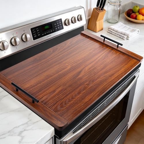 Noodle Board Stove Cover with Handles, Wood Stove Top Covers for Electric Stove and Gas Burners, Wooden Decorative Serving Tray Kitchen Sink Cover for Counter Space (Walnut) - color: Walnut