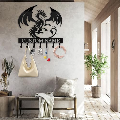 Personalized Metal Key Holder for Wall, Custom Dragon Key Holder Wall Mount | Adhesive Key Rack Hook Organizer, Metal Wall Key Holder, Key Rack Coat Rack for Living Room Bedroom - color: 08 Dragon