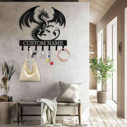 Personalized Metal Key Holder for Wall, Custom Dragon Key Holder Wall Mount | Adhesive Key Rack Hook Organizer, Metal Wall Key Holder, Key Rack Coat Rack for Living Room Bedroom - color: 08 Dragon
