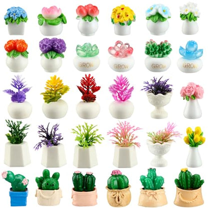30 Pcs Miniature Plants Accessories Mini Artificial Potted Flower Tiny Resin Greenery Cactus Figurine for Desktop Gift DIY Garden Bonsai Micro Landscape Decoration(Succulents) - style: Succulents