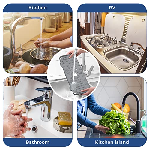 BFONS Silicone Faucet Handle Drip Catcher Drying Tray Mat Dish Soap Sponge Holder Accessories Gadgets for Kitchen Counter Bathroom Kitchen Sink Splash Guard -Grey - size: Grey(1Pack): 14.25"x5.35"