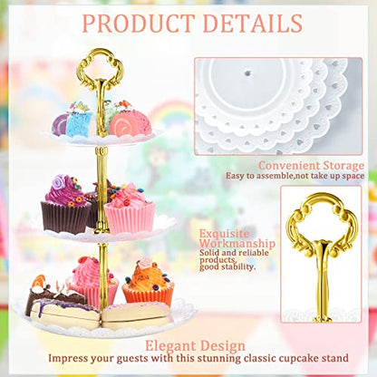 Honeydak 3 Sets of 3 Tier Serving Tray 3 Tiered Dessert Stand Wedding Cupcake Stand PP Plastic Cupcake Holder Dessert Tray Cake Fruit Candy Table Display Set for Birthday(White) - color: White
