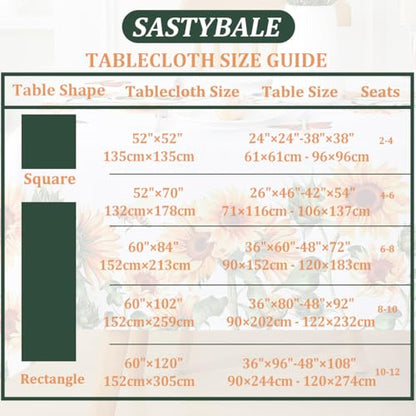 SASTYBALE Sunflower Tablecloth, White, 60x120 Inch Rectangle | Polyester, Spill-Proof, Dust-Proof, Wrinkle-Free, Spring Summer Garden Parties - color: Sunflowers, size: 120" x 60" (Rectangular)