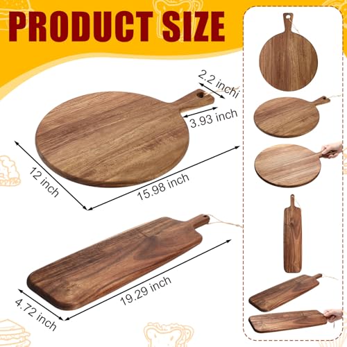 Hsei 2 Pcs Acacia Wood Cutting Boards Charcuterie Board | with Handles, Charcuterie Boards for Cheese, Meat Bread, Steak, Round, Rectangle, Decorative Serving Boards - size: 19x4.7", style: Classic