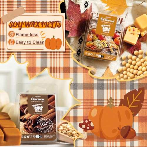 Salubrito Fall Scented Wax Melts, Strong Scented Soy Wax Cubes/Tarts Variety Set- Pumpkin Spice, Cinnamon, Spiced Cider, Snickerdoodle, Balsam Pine, Candy Corn, Fall Harvest, Apple Pie, 8x2.5oz - color: Gold