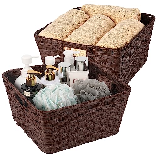 Onlytak Wicker Storage Baskets, Baskets for Shelves, Toilet Paper, Woven Storage Baskets for Organizing, Brown, 12" x 12" x 6", 2-Pack - color: Brown, size: 12" x 12" x 6"