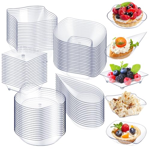 Tessco for you 100 Pcs Mini Appetizer Plates Set, Disposable Dessert Plates Assorted Shape Mini Plastic Spoons for Wedding Party Birthday (Clear) - color: Clear