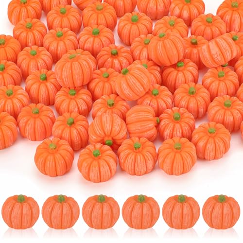 JUNEBRUSHS 50 Pcs Mini Pumpkins Fake Pumpkins Artificial Pumpkins Thanksgiving Ornaments for Vase Filler DIY Crafts Fall Halloween Party Supplies Home Table Decorations - style: Pumpkin Style