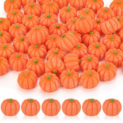 JUNEBRUSHS 50 Pcs Mini Pumpkins Fake Pumpkins Artificial Pumpkins Thanksgiving Ornaments for Vase Filler DIY Crafts Fall Halloween Party Supplies Home Table Decorations - style: Pumpkin Style