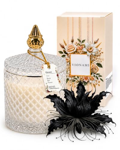 VIONAMI Black Bat Rare Flower Fragrance Luxury Scented Candle Gift | Decorative Soy Candles Birthday Gifts for Women, Elegant Glass Jar, 14.8oz, 80Hr Long Lasting Burn, Luxury Candles for Women