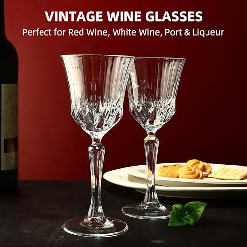 Vintage Wine Glasses Set of 12, 7 oz Wine Glasses for Red White Wine | Durable Stemmed Glassware Set for Parties, Weddings and Home