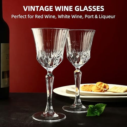 Vintage Wine Glasses Set of 12, 7 oz Wine Glasses for Red White Wine | Durable Stemmed Glassware Set for Parties, Weddings and Home