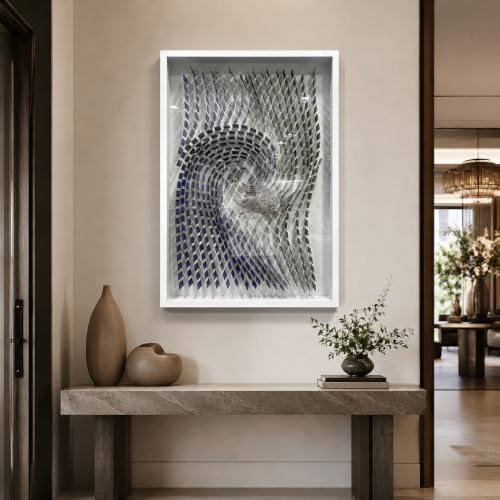 BrightA Modern 3D Geometric Wall Art Acrylic Inserts Framed Artwork | Minimalist multi-color blocks sculpture; premium gradient layered texture board corporate office 27.5"x39.4" - color: Green + Blue + Silver + White, size: 27.5"x39.4"