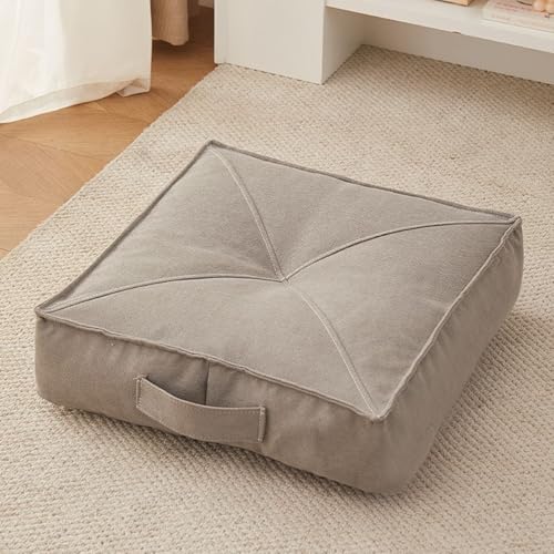 Square Tufted Floor Pillow 8" Extra Thick Floor Pillow Cushion for Adults, Meditation Cushion Pillows, Large Floors Sitting for Tatami Living Room Or Yoga(Gray,50 * 50 * 15 Square) - color: Gray, size: 50*50*15 Square
