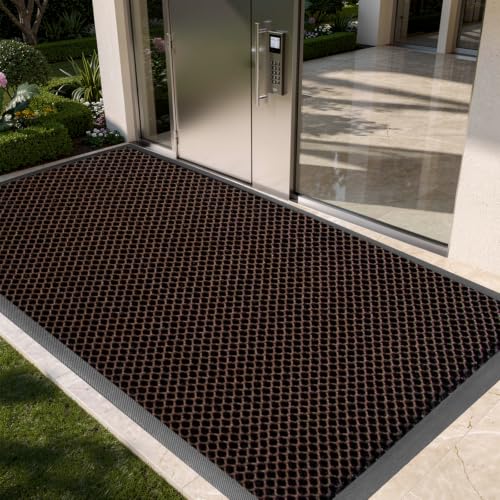 Vicwe Front Door Mat Outside Entrance, 35"x47" Heavy Duty Non-Slip Doormat | Stretch Mesh, Low-Profile, Dirt Trapper Entrance Mats, Easy Clean, Welcome Mat Indoor Outdoor Entryway Porch, Black-Brown - color: Black-brown, size: 35" x 47"(Rectangular)