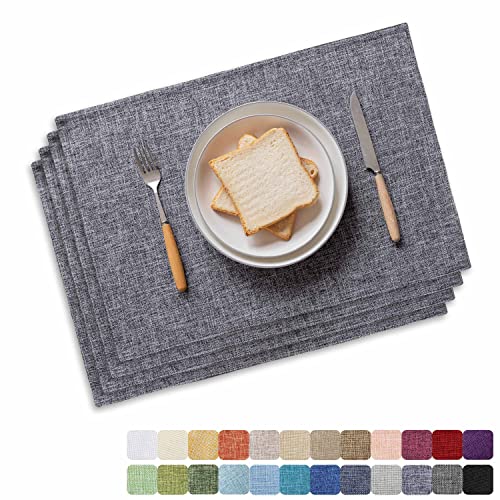 Home Brilliant Linen Placemats Set of 4 Heat Resistant Washable Placemats for Parties Buffet Dinner, 13 x 19 inches, Ash Grey - color: Ash Grey, size: Placemats 13" x 19", Set of 4